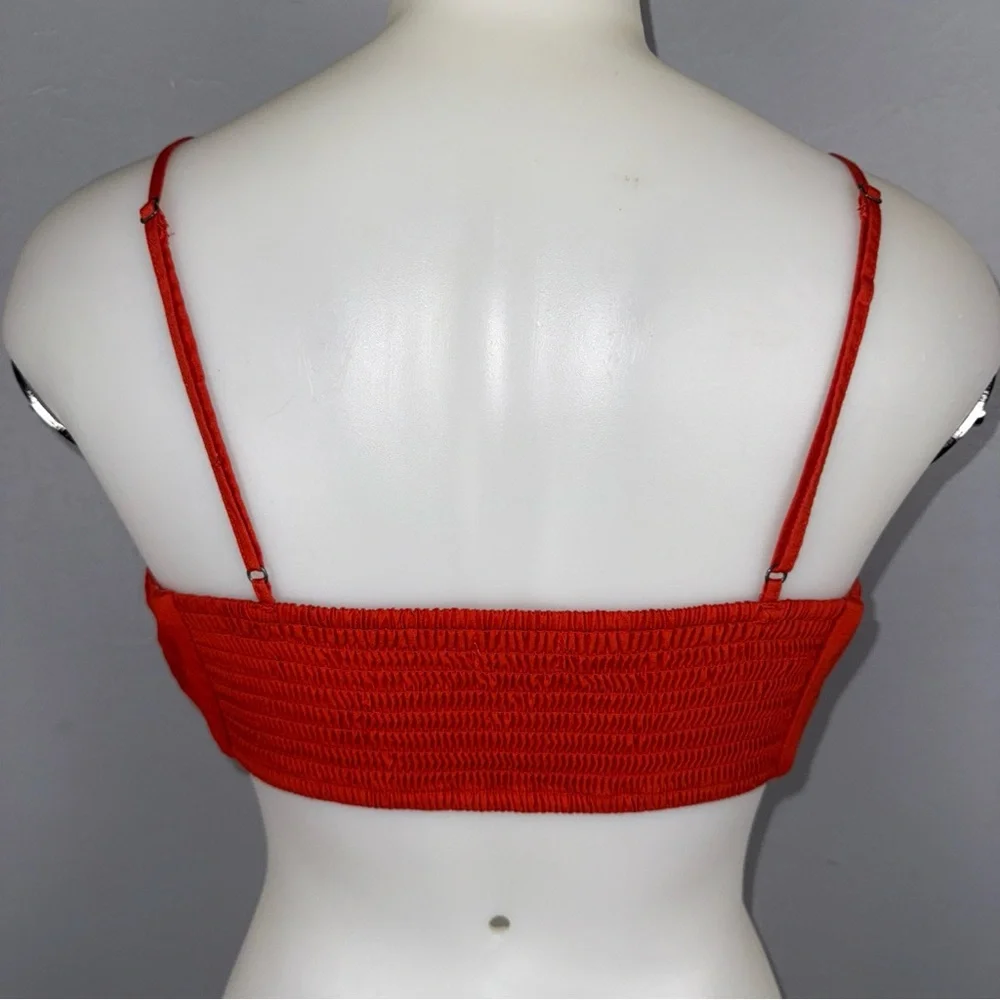 Abercrombie & Fitch Cropped Top Small‎ Orange Red Pleated Sweetheart Neckline